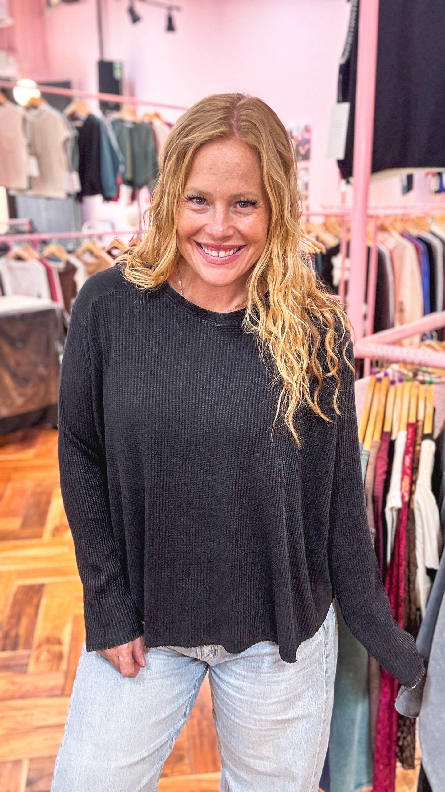 Free Weekend Waffle Knit Top
