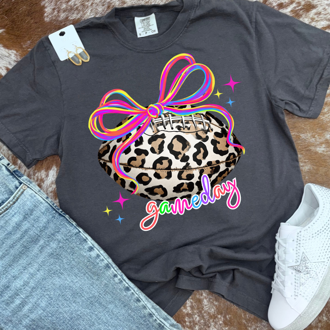 Neon Leopard Football Graphic Tee