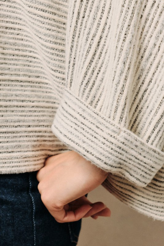 Grey Cream Stripe Brushed Dolman Top