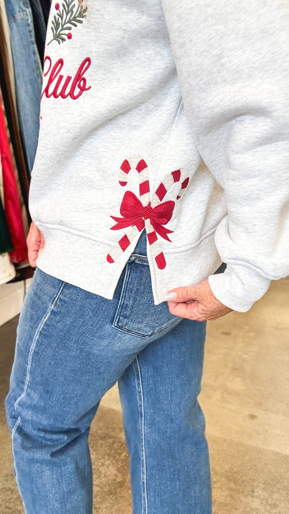 Candy Cane Cutie Embroidered Sweatshirt
