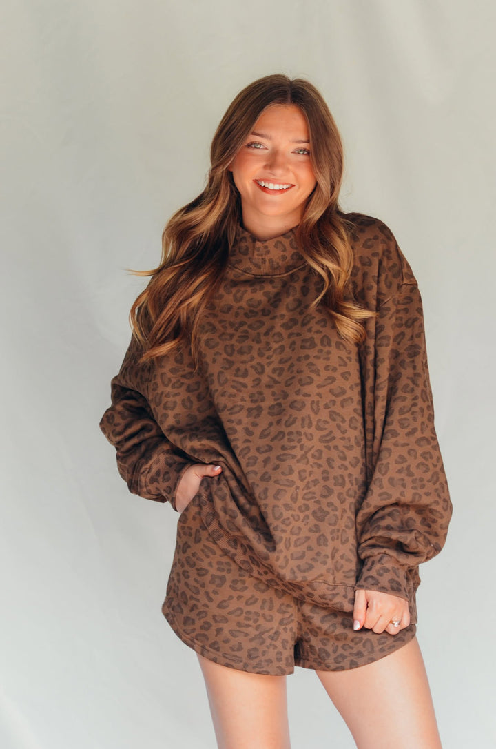 PREORDER ITEM (Estimated ship date 11/10 Brown leopard Fleece Shorts