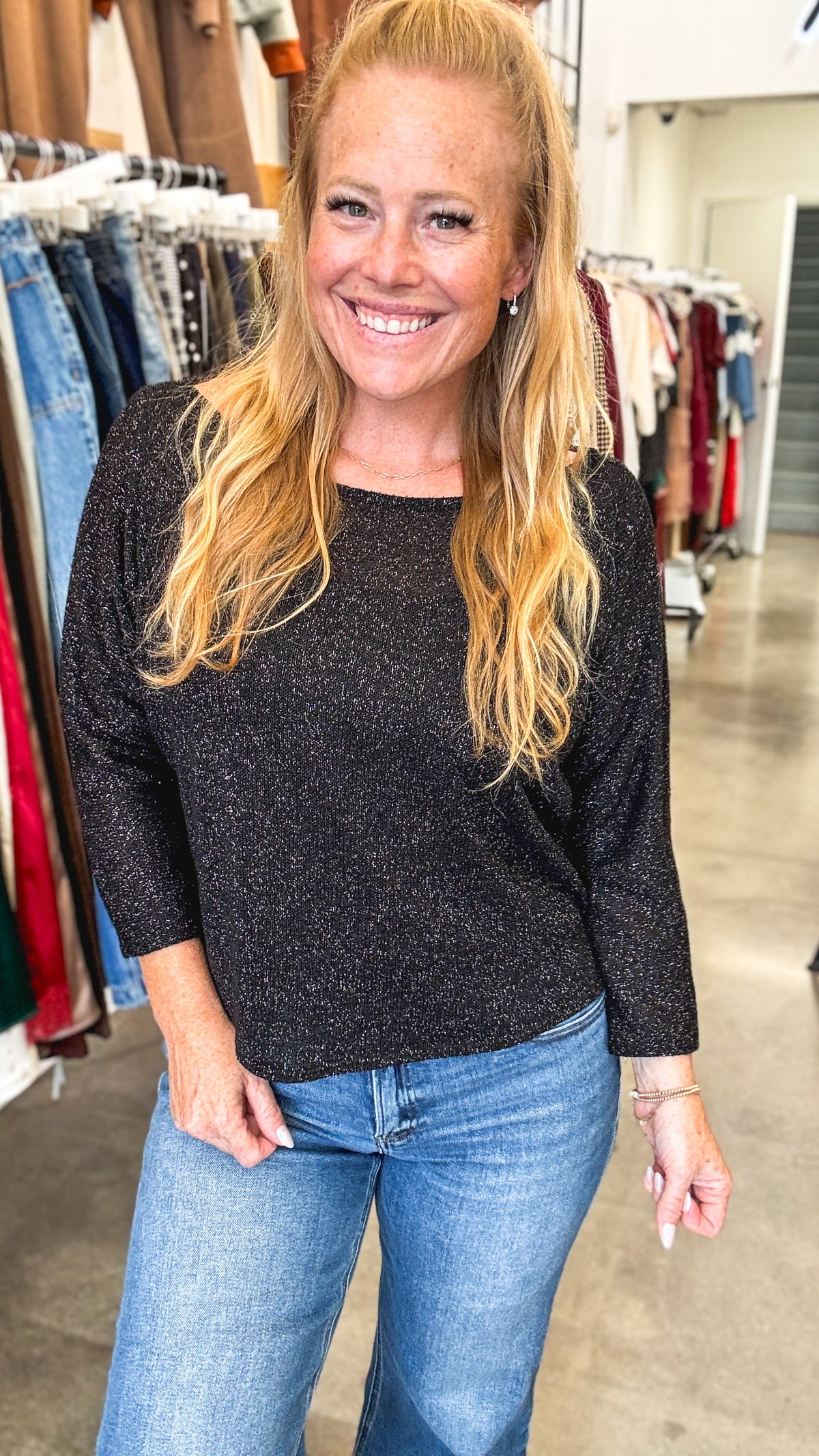 Black Lurex Dolman Knit Top