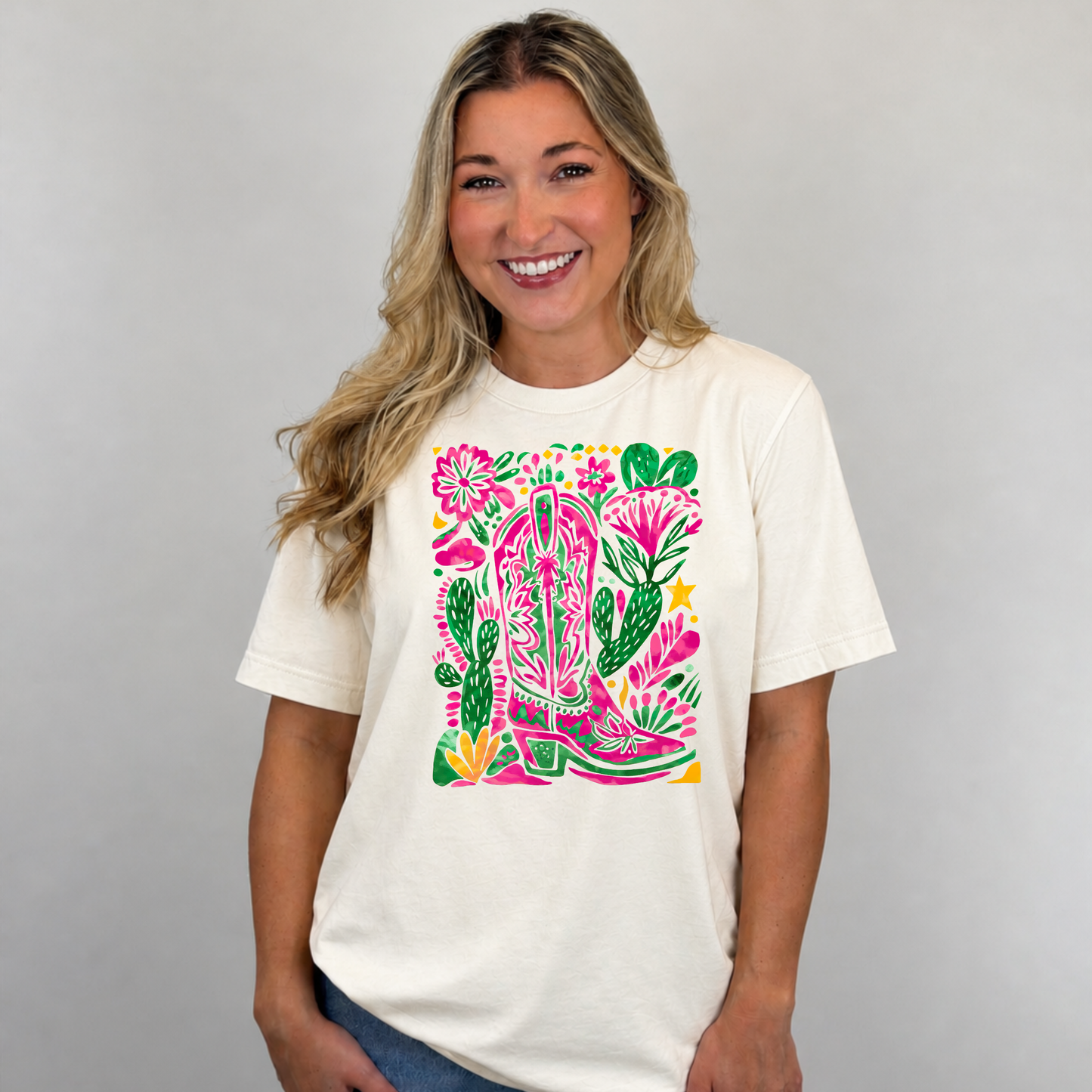 Pink Cactus Boot Graphic Tee