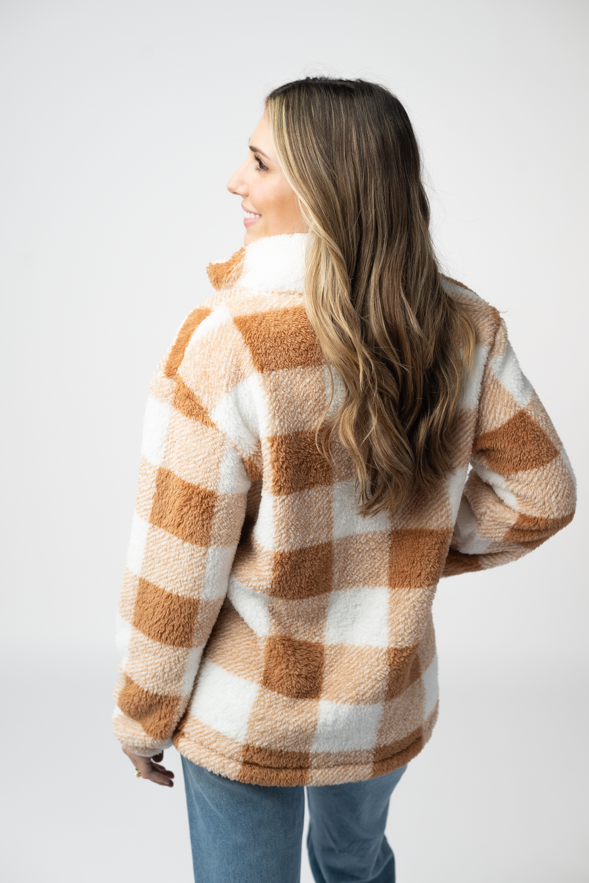 Sherpa Plaid Pullover - Camel