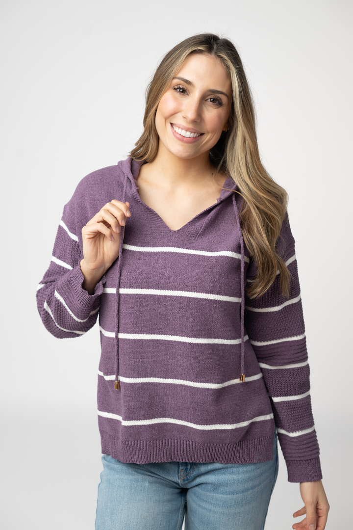 Maddie Striped Hoodie - Purple