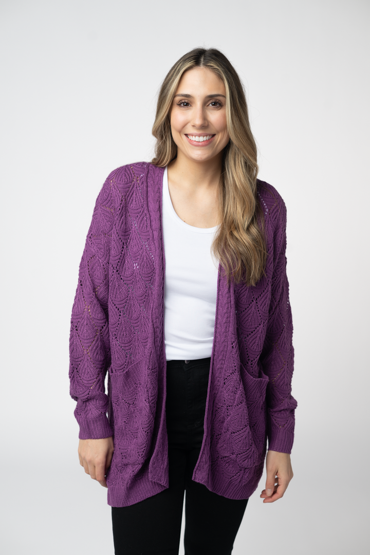 Open Knit Cardigan - Purple