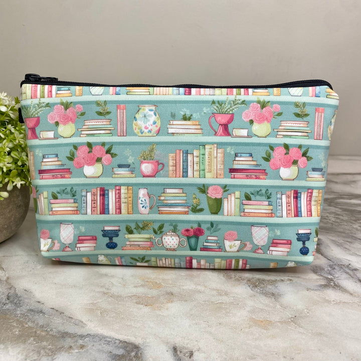 Pouch - Book, Mint Floral Bookcase