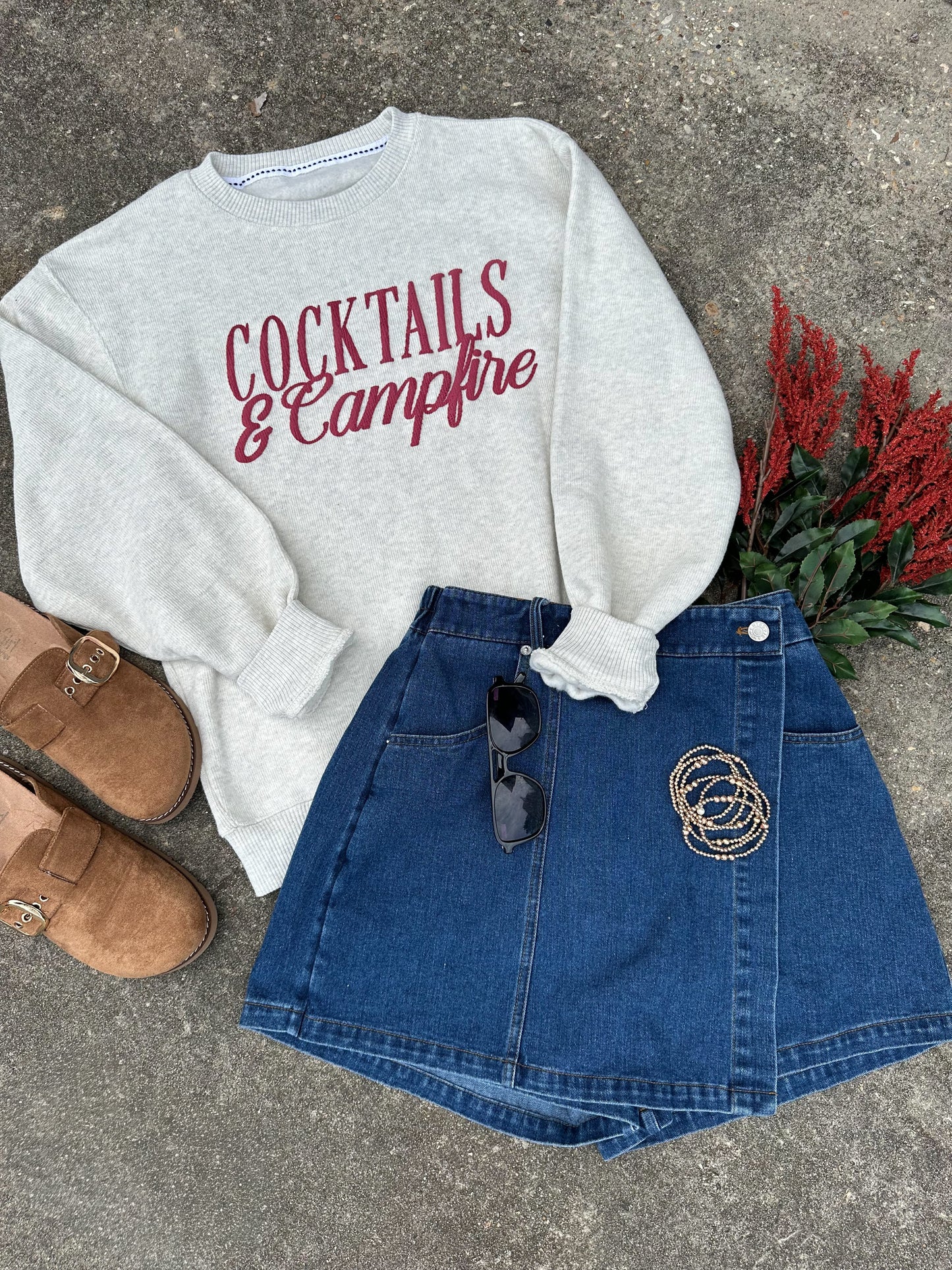 Cocktails & Campfires Oatmeal Knit Sweater