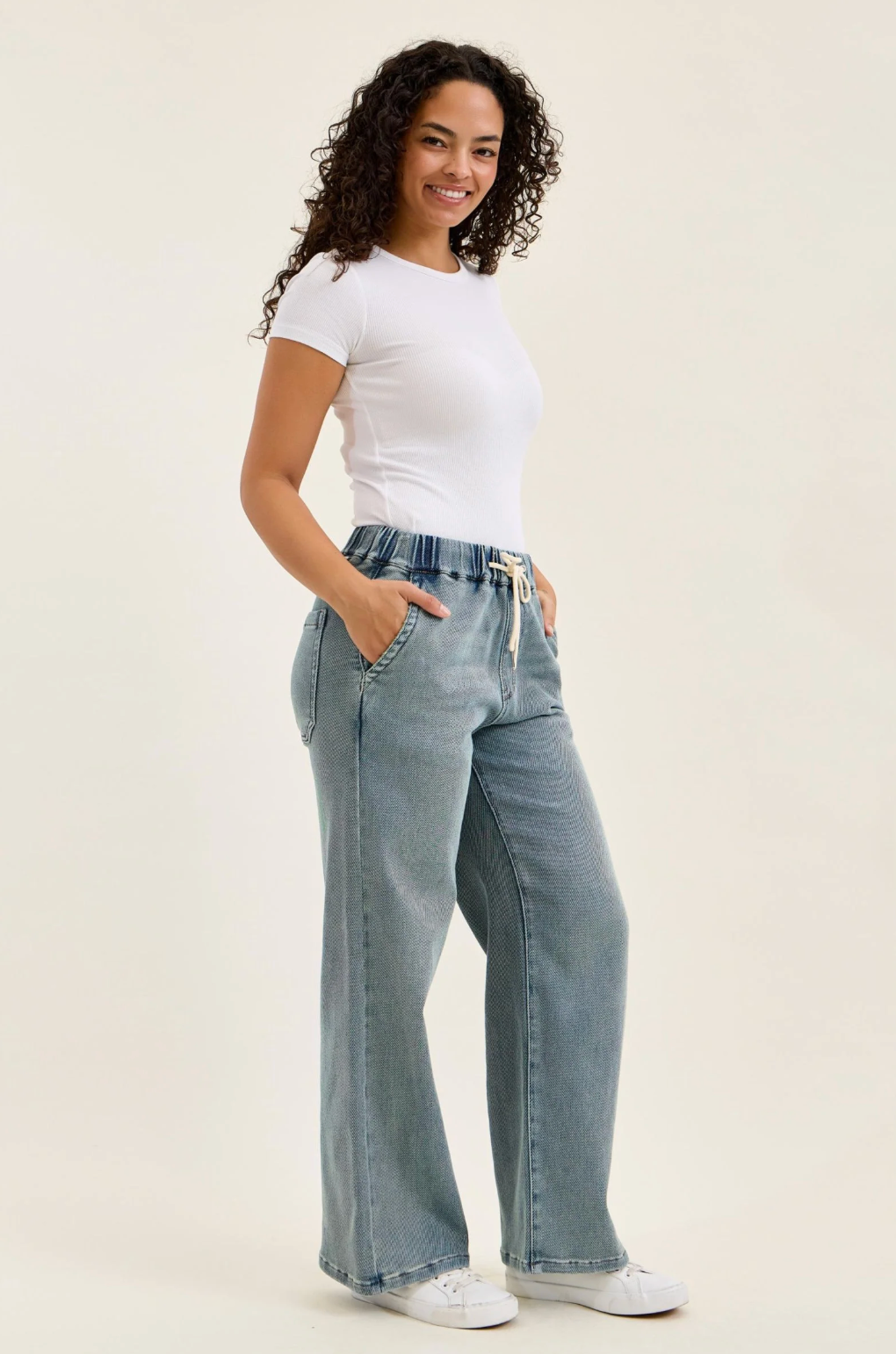 Wilhelmina Relaxed Elastic Waist Tie Jeans