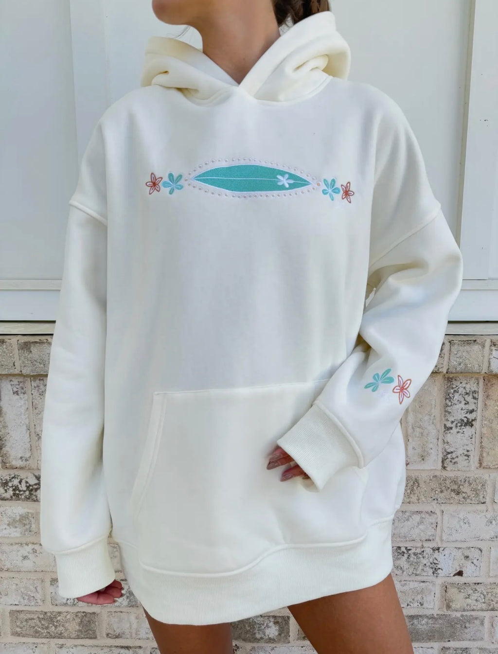 PREORDER - Detailed Surfboard Embroidered Sunkissed Coconut Hoodie