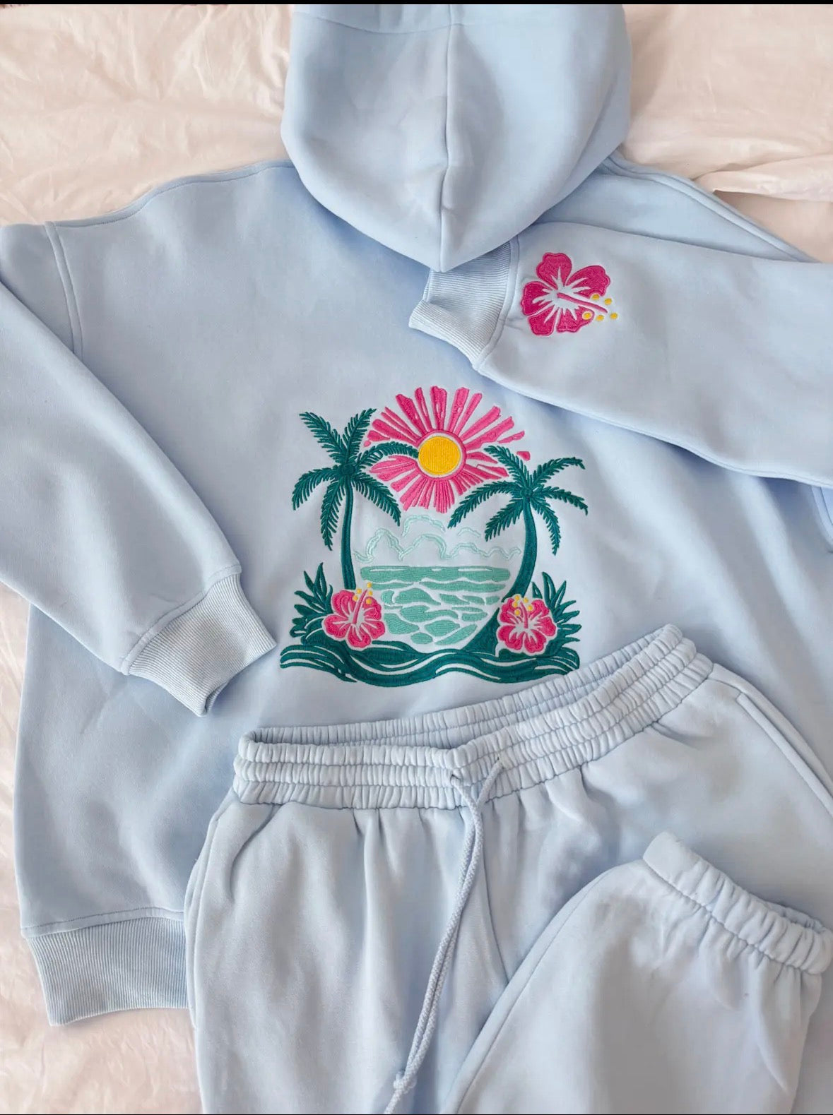 PREORDER: Icey Blue Hibiscus Flower Beach Babe Hoodie
