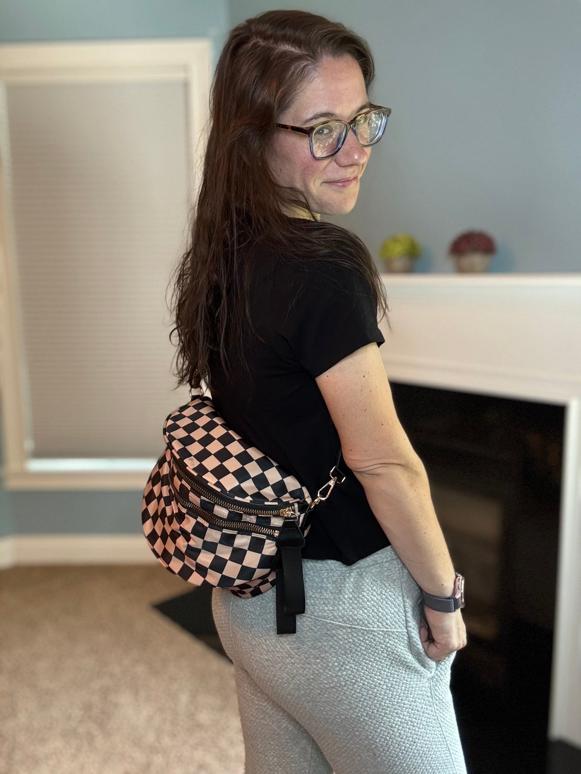 The Roni Nylon Crossbody - Checkered Black + Tan