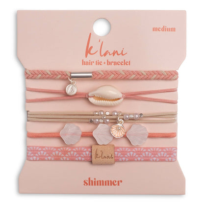 "Shimmer" Coral with Shell Hair Tie Bracelets