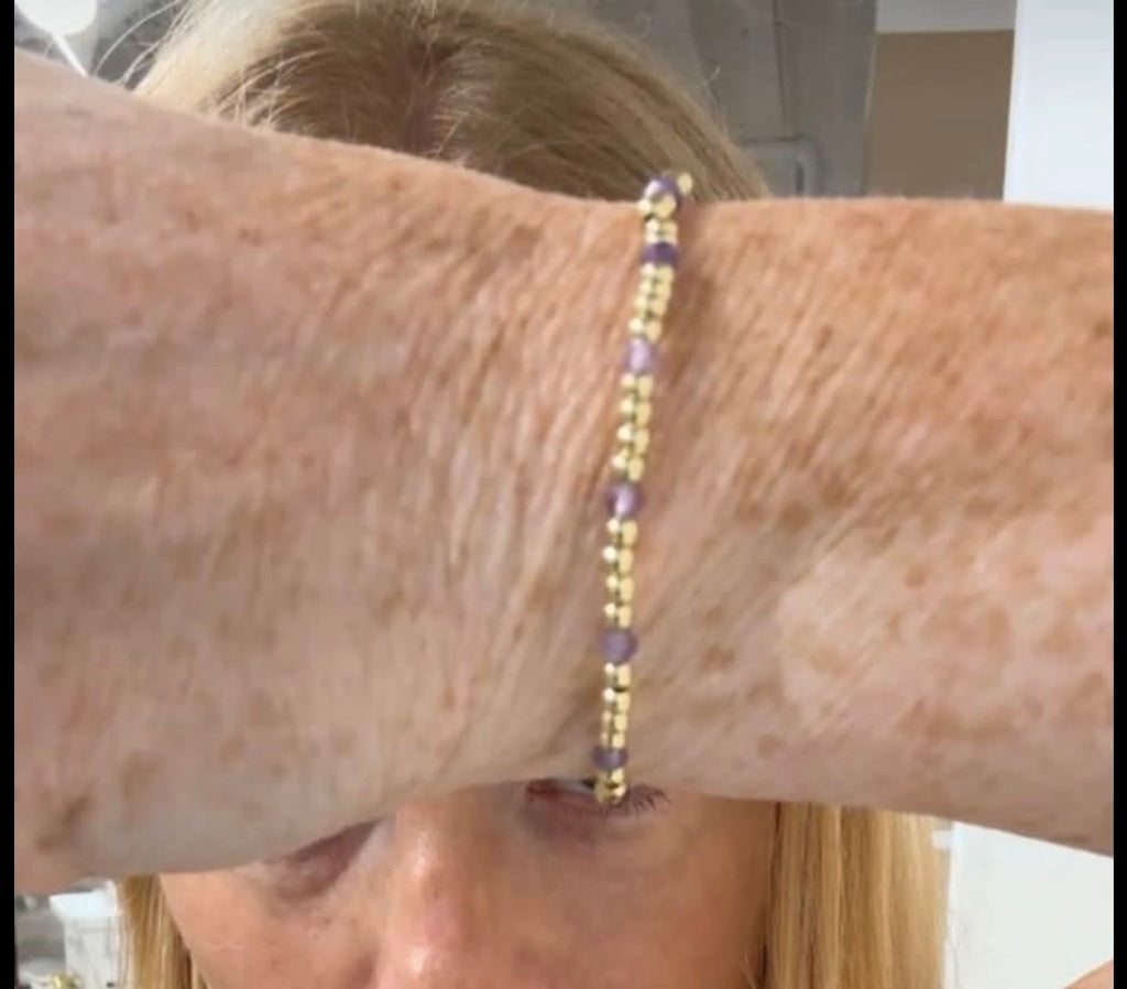 Amethyst & Gold Ball Stretch Bracelet | Waterproof