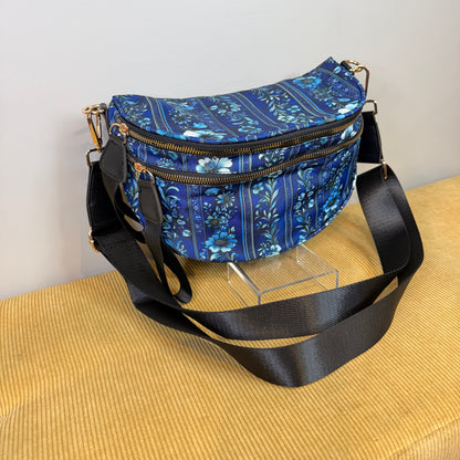 The Roni Nylon Crossbody - Blue Stripe Floral