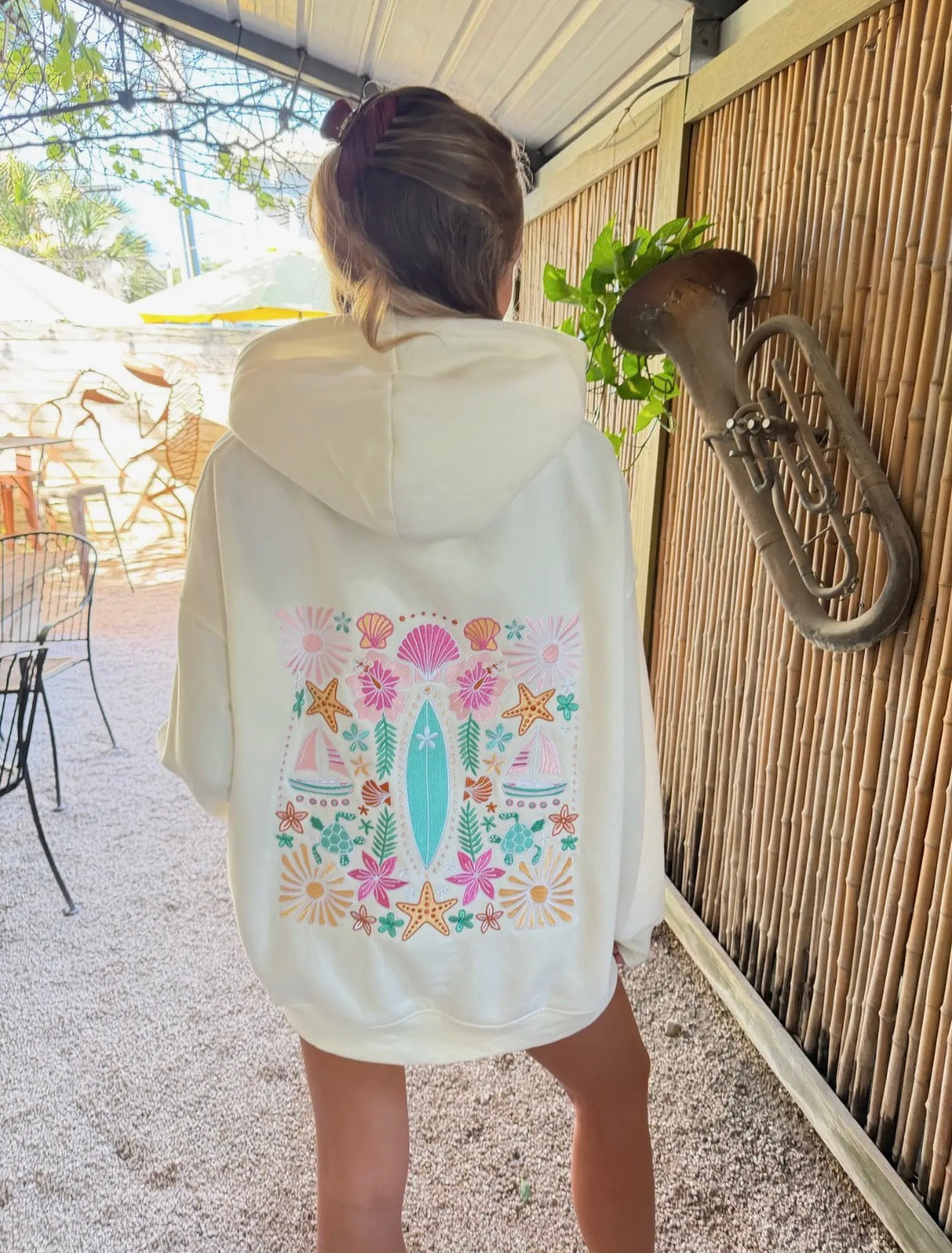 PREORDER - Detailed Surfboard Embroidered Sunkissed Coconut Hoodie