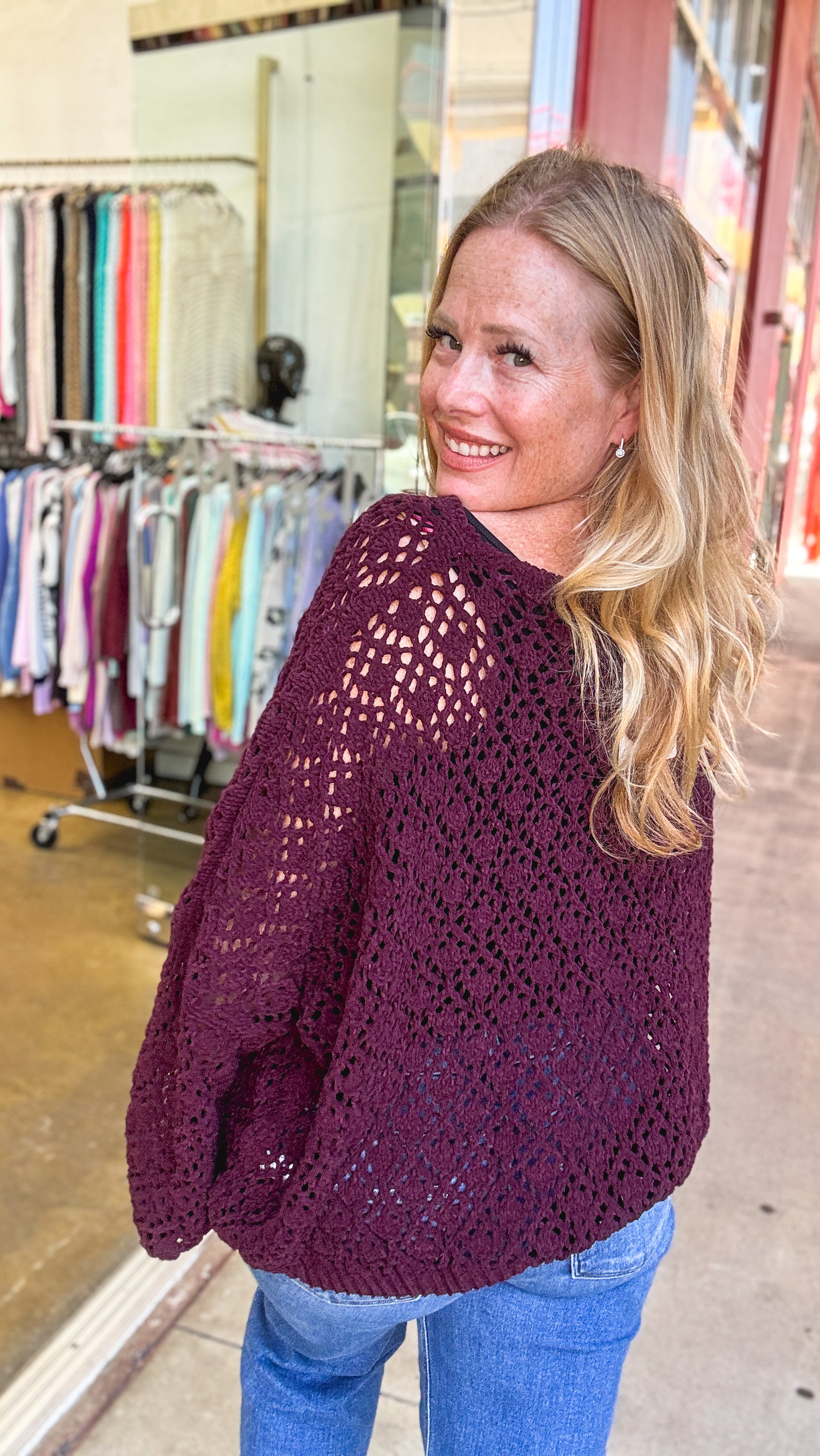 Cabernet Nights Open Knit Sweater