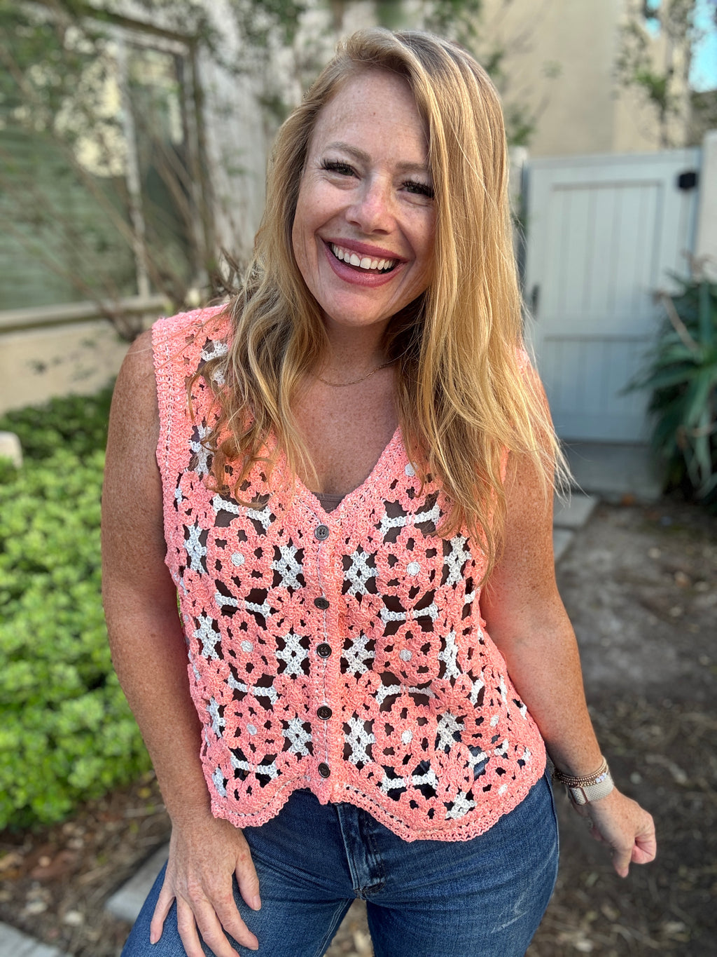 Watercolor Crochet Button Tank