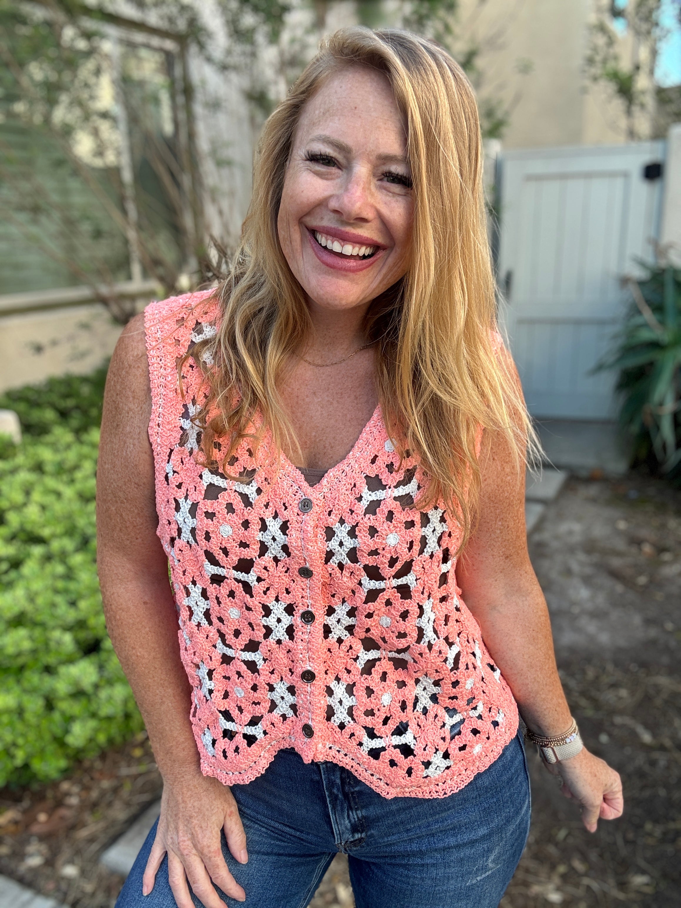 Watercolor Crochet Button Tank