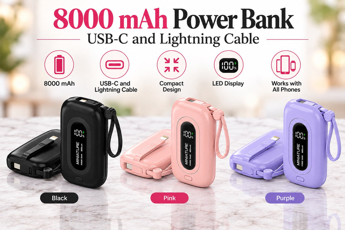 8000 mAh Power Bank w/Cables