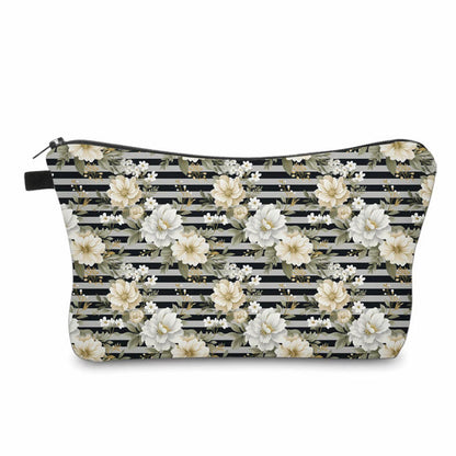 Pouch - Black Grey Stripe Floral