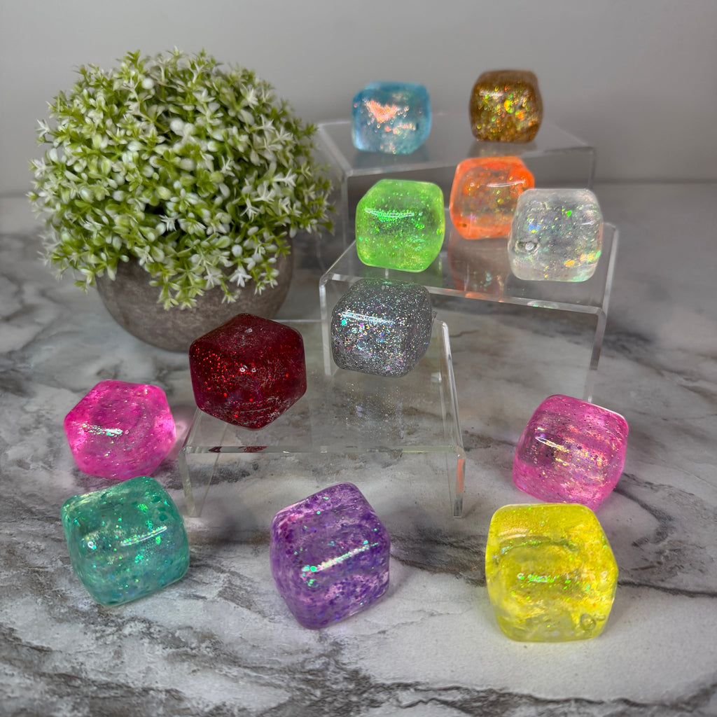 Squishy Toy - Rounded Glitter Cube