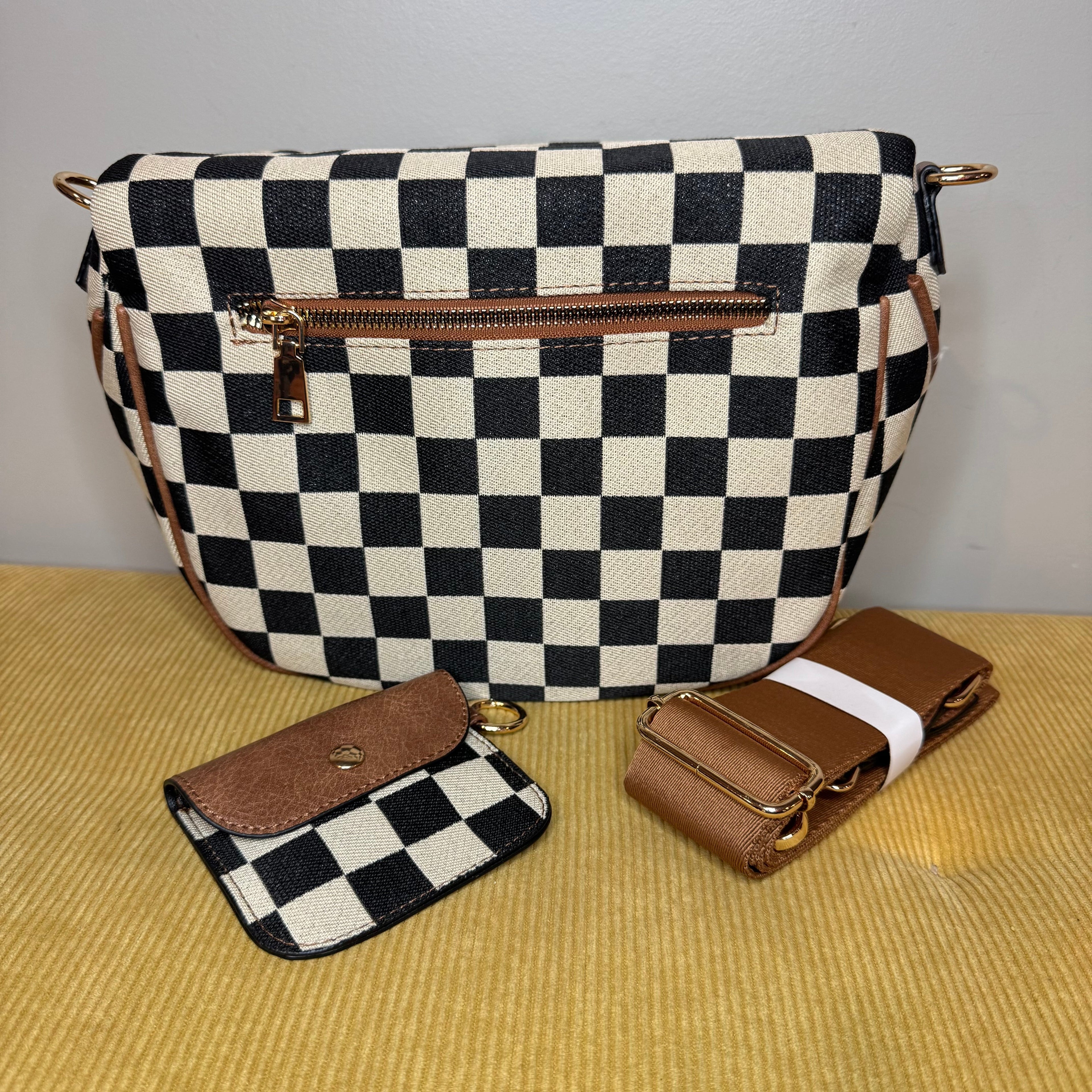 The Roni Crossbody - Canvas Tan Black Check- PREORDER