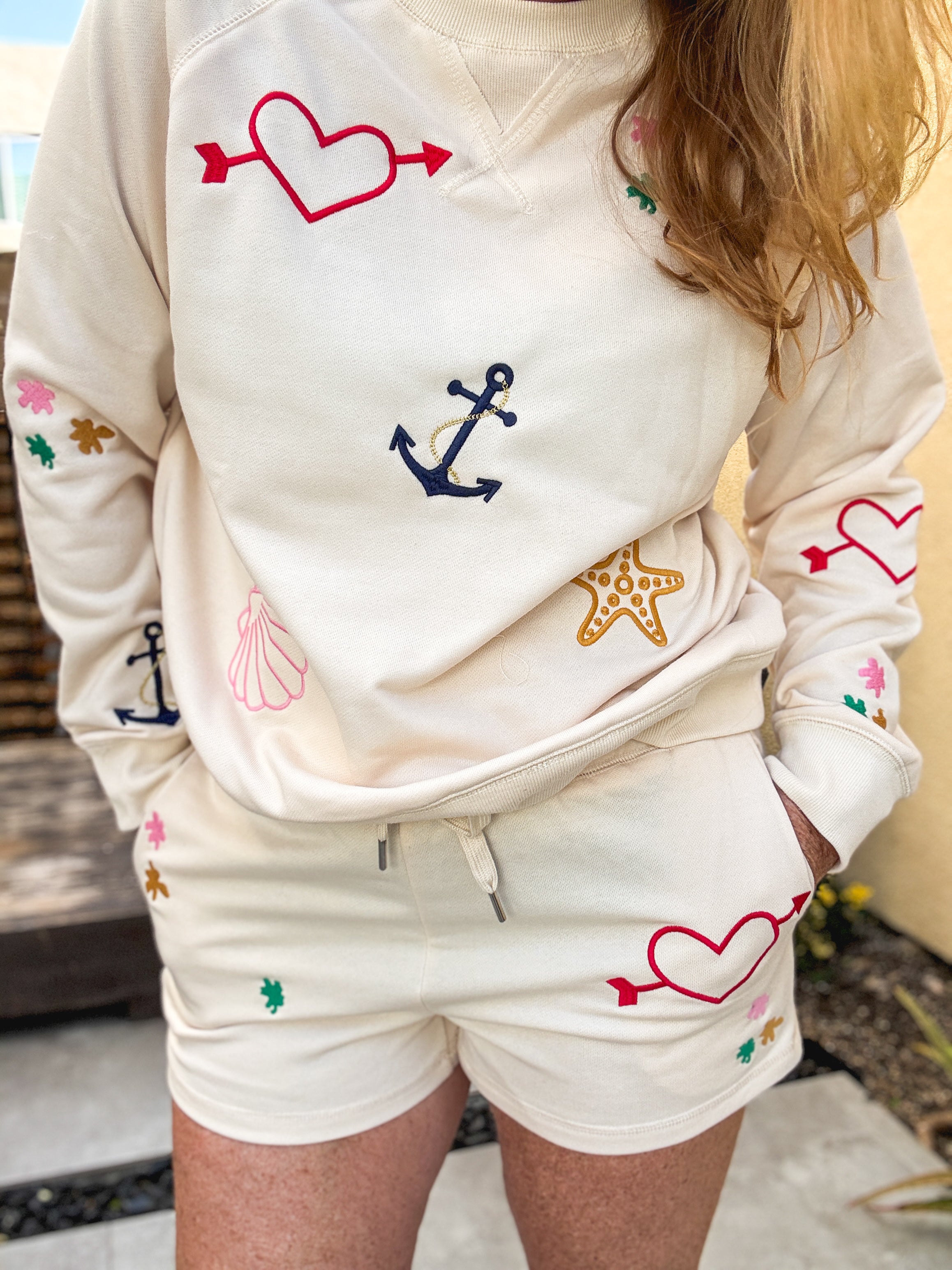 Beachside Bliss Embroidered Crewneck & Shorts