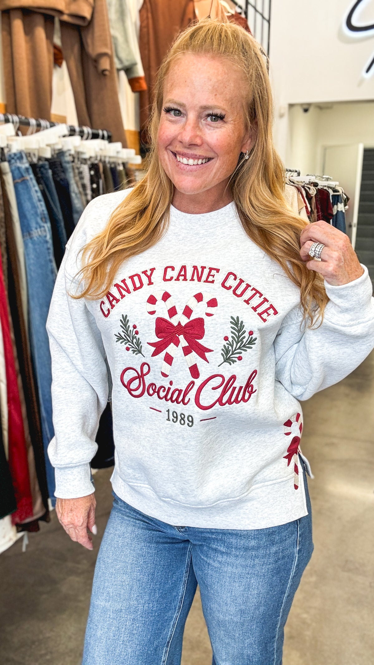 Candy Cane Cutie Embroidered Sweatshirt