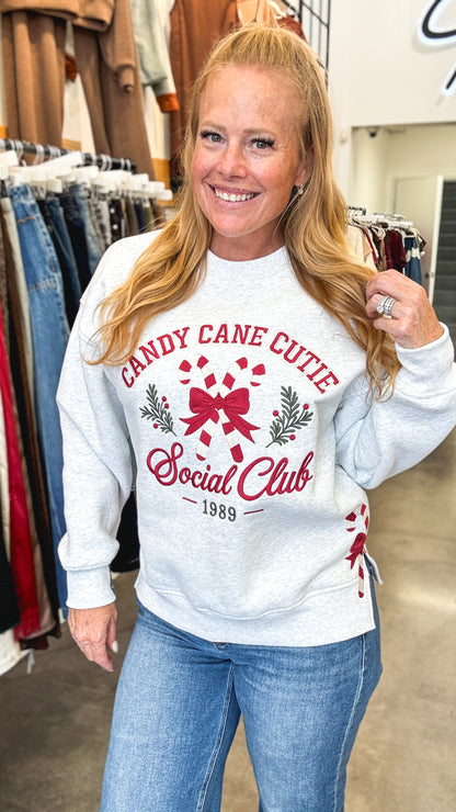 Candy Cane Cutie Embroidered Sweatshirt