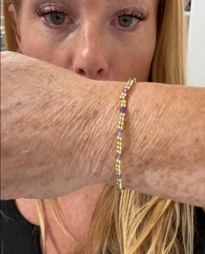 Amethyst & Gold Ball Stretch Bracelet | Waterproof