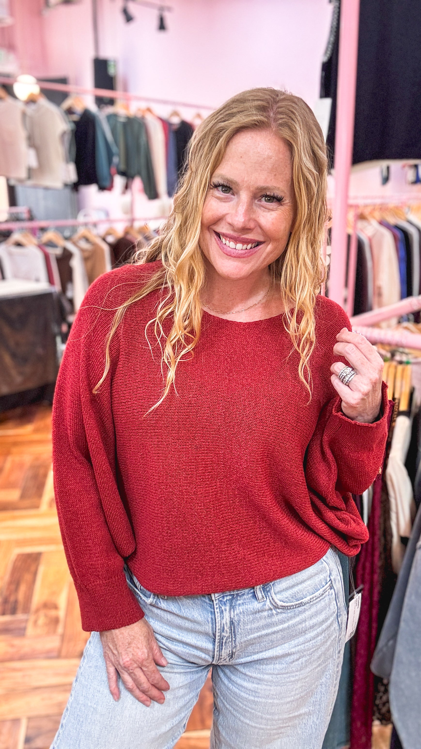 Rose Colored Glasses Knit Dolman Top