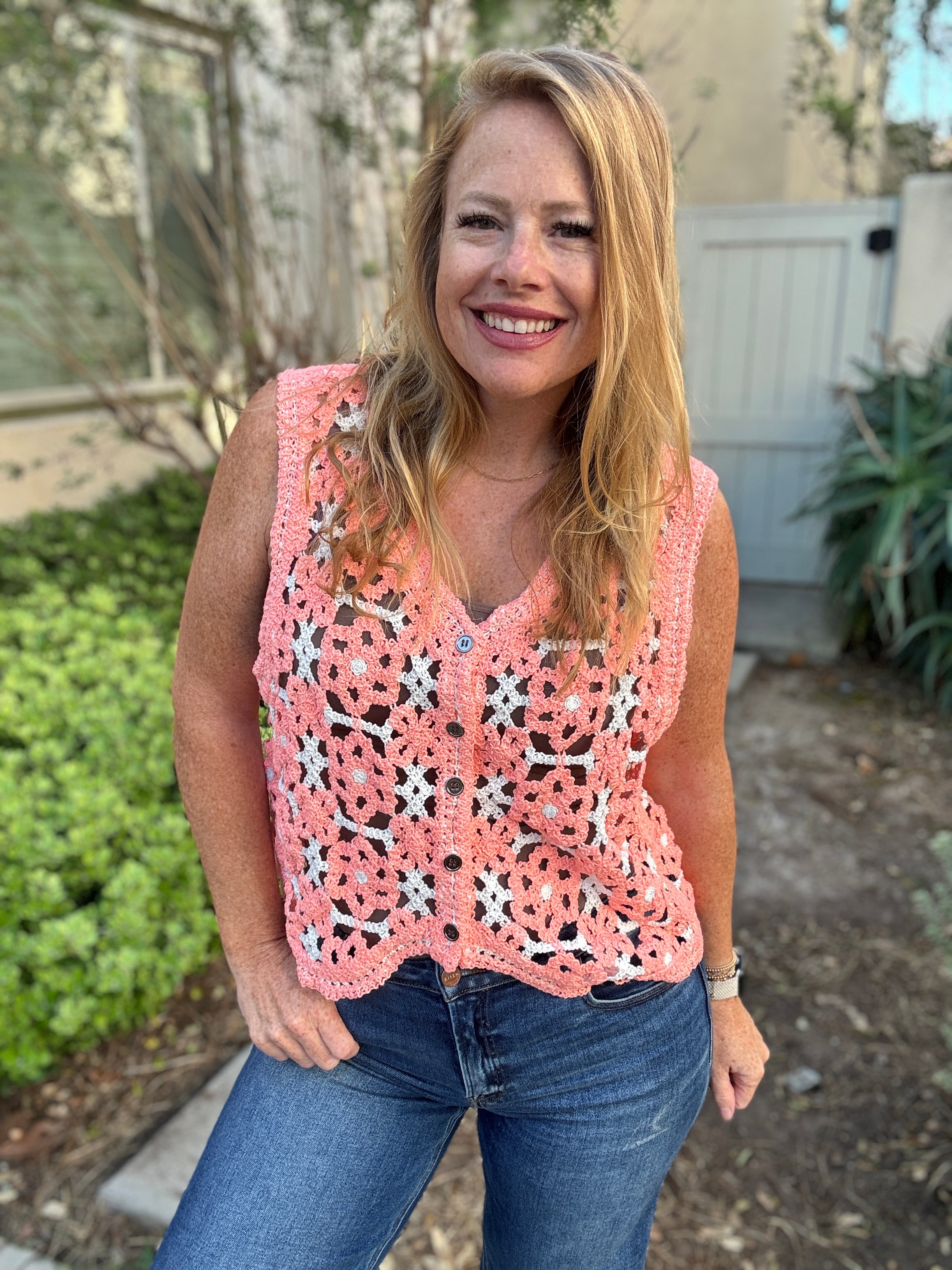 Watercolor Crochet Button Tank