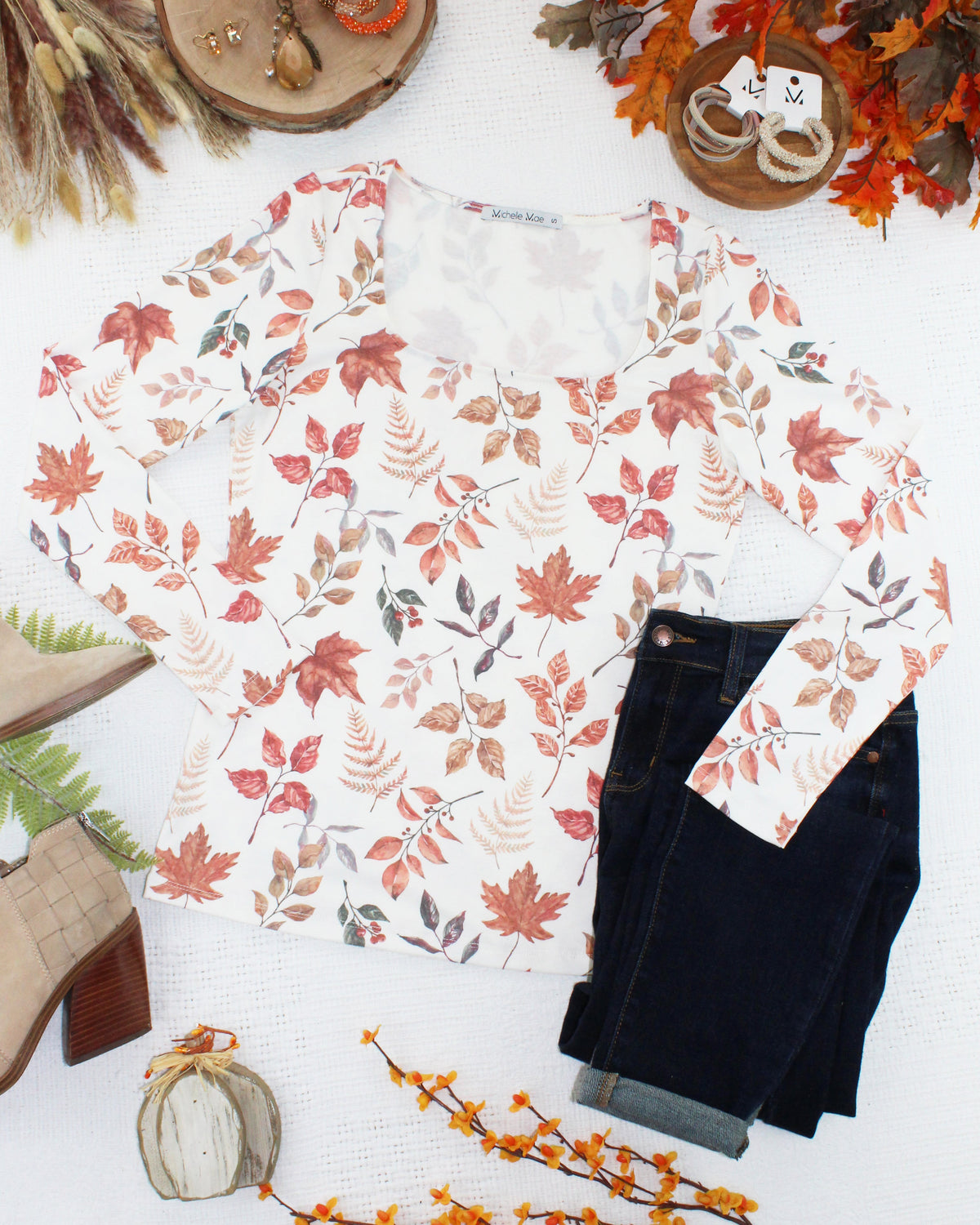 Alyssa Long Sleeve Top - Harvest Leaves