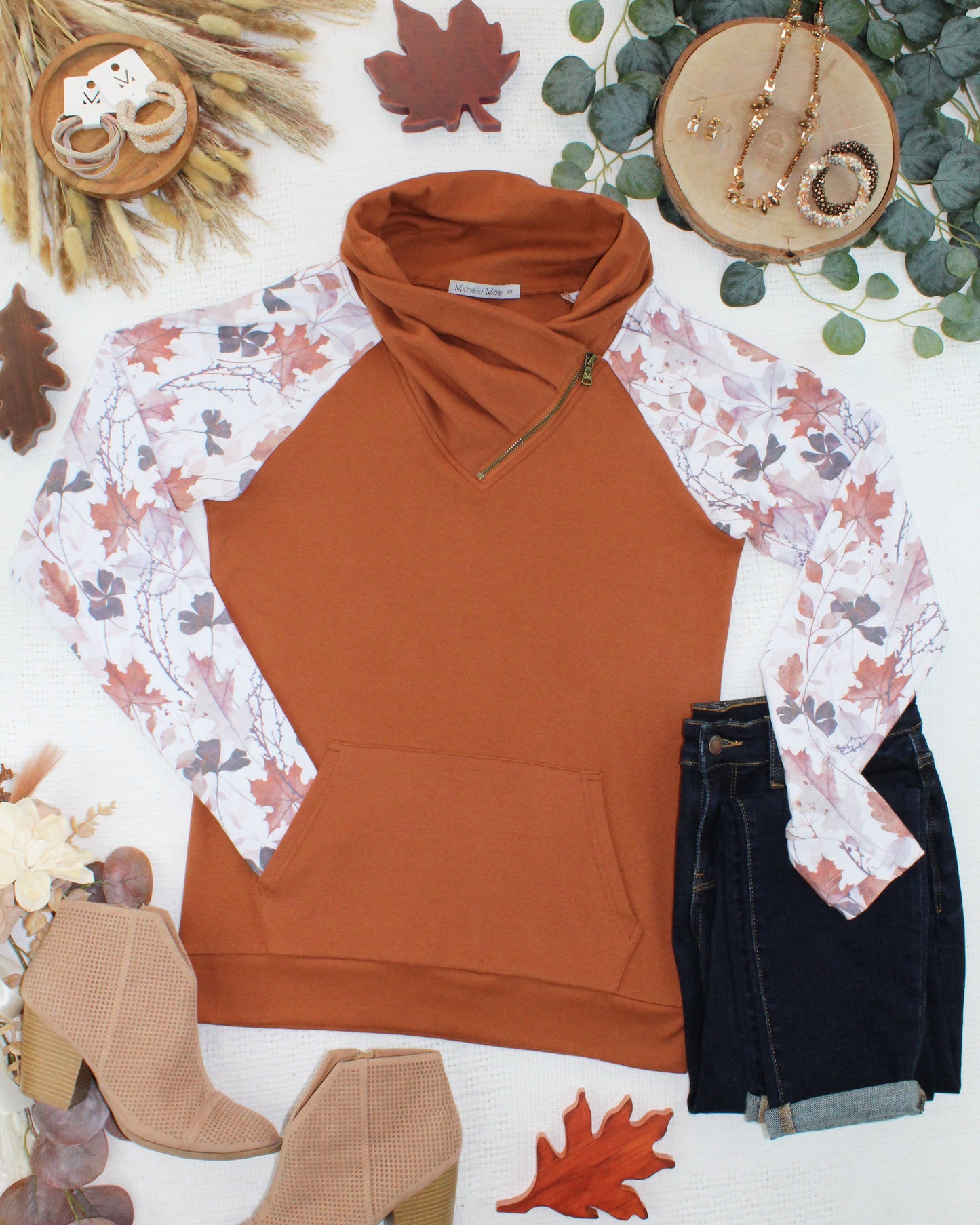 Classic Zoey ZipCowl Sweatshirt - Maple and Fall Foliage