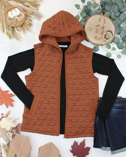 Heather Geometric Hooded Vest - Rust