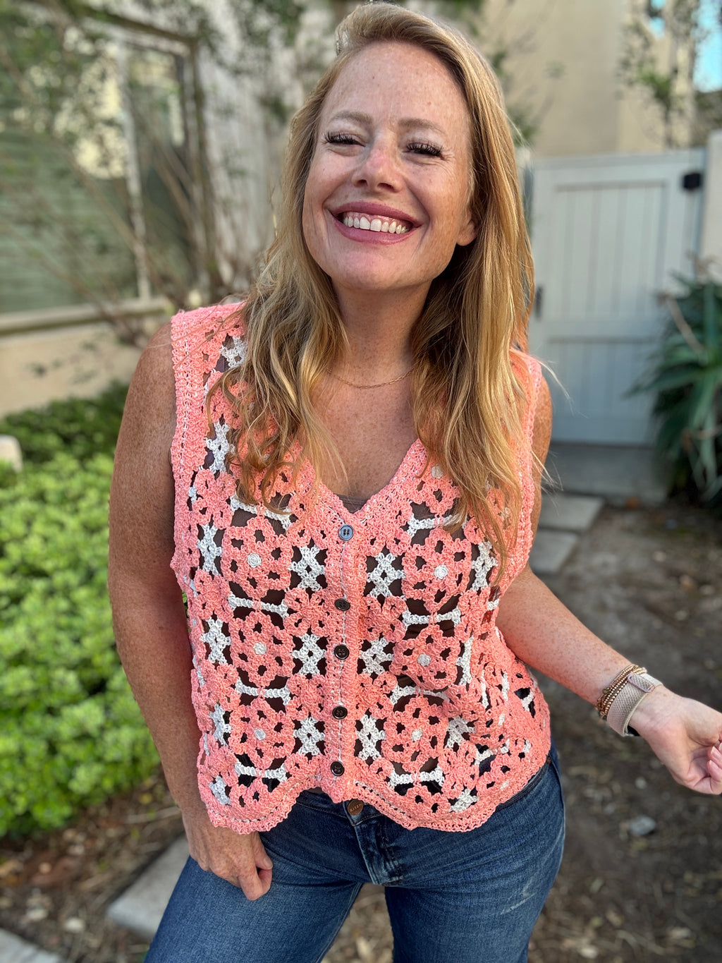 Watercolor Crochet Button Tank