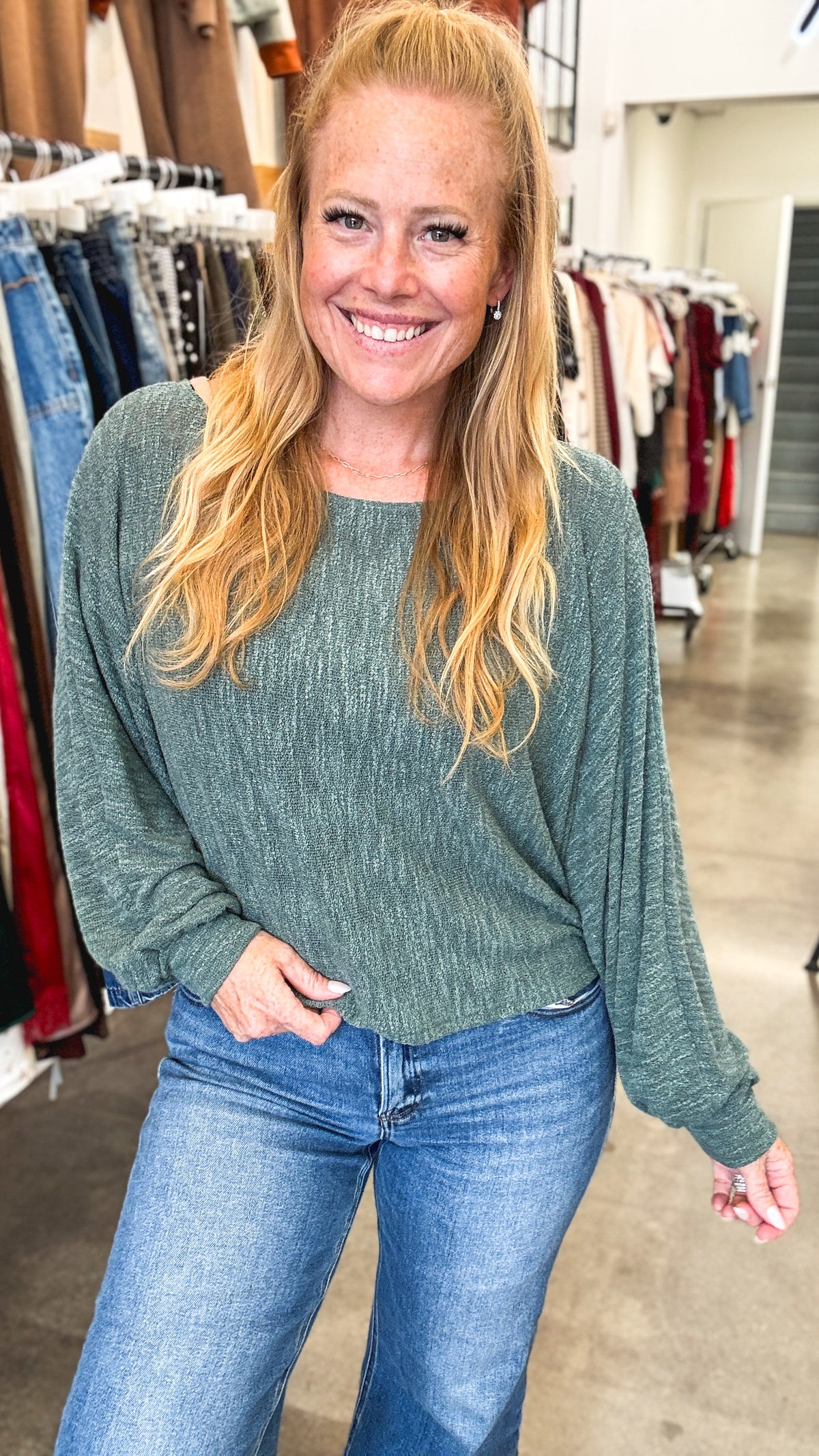 Hunter Green Batwing Top