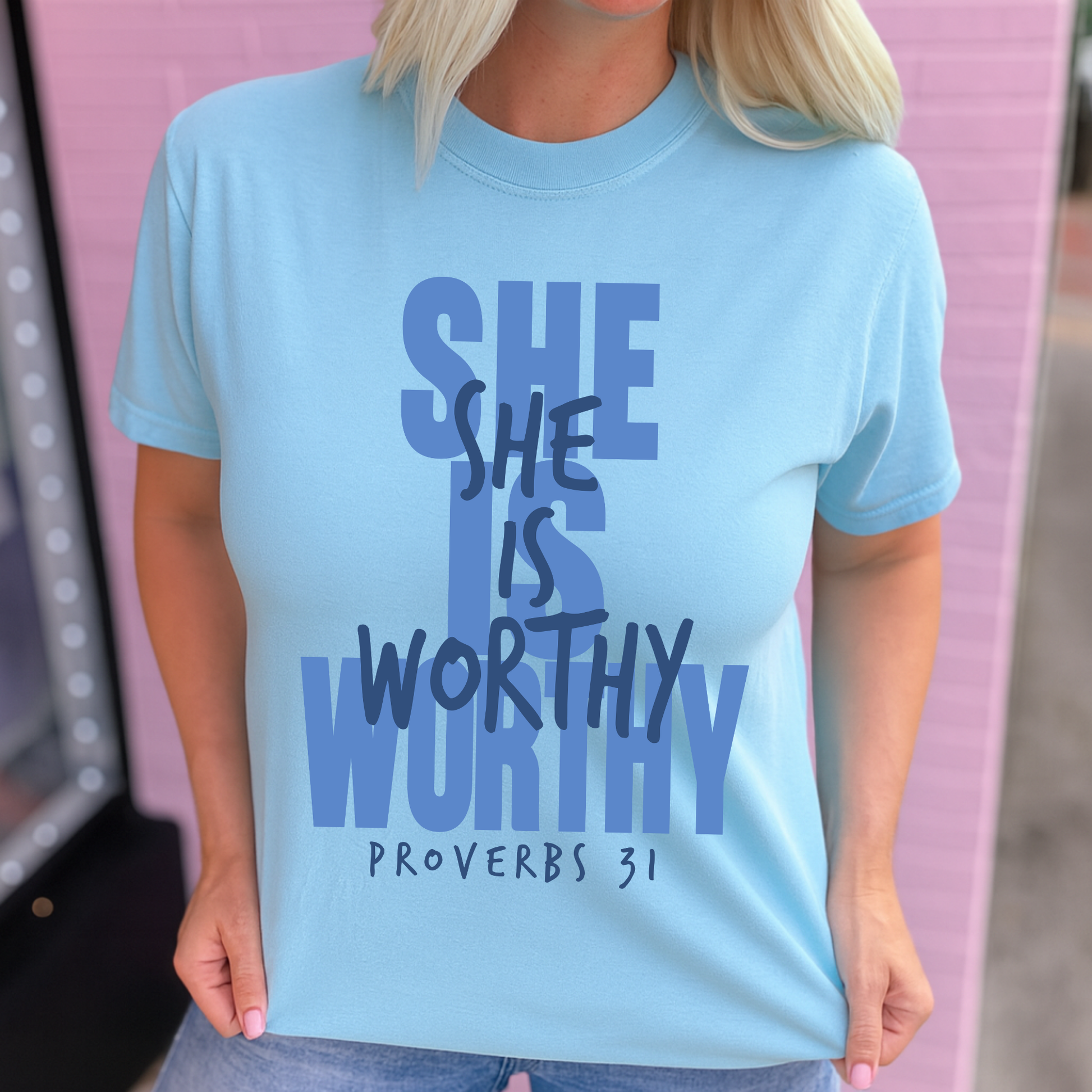 Blue She Is Worthy Graphic Tee