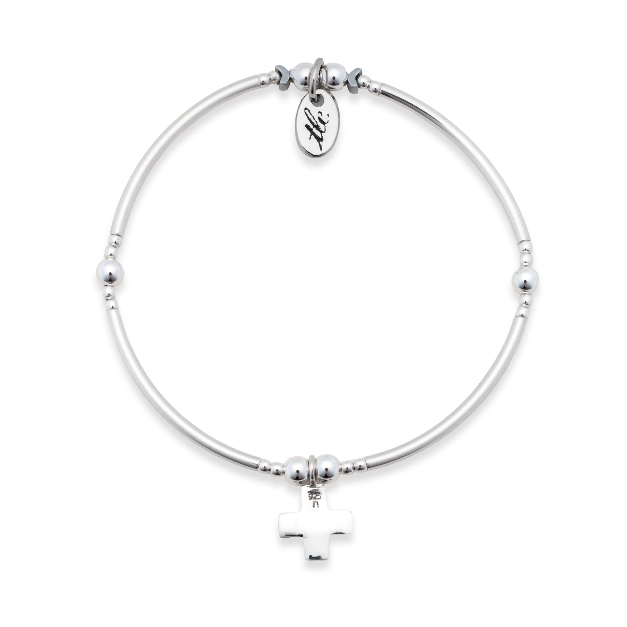 Faith - Sterling Silver Charmed Stretch Bangle