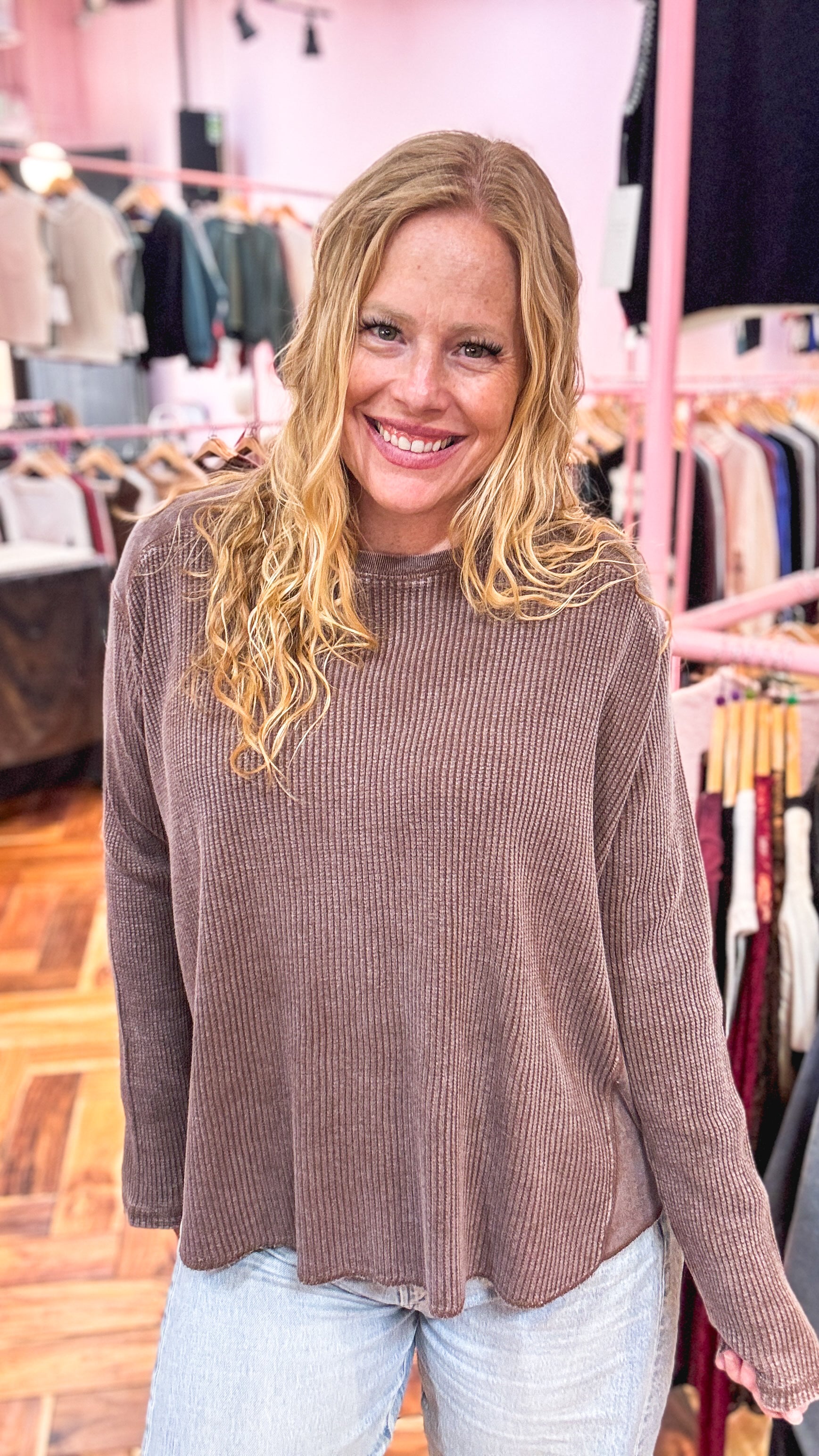 Free Weekend Waffle Knit Top