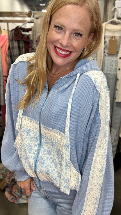 Blue Belle Mixed Media Zip Up by POL