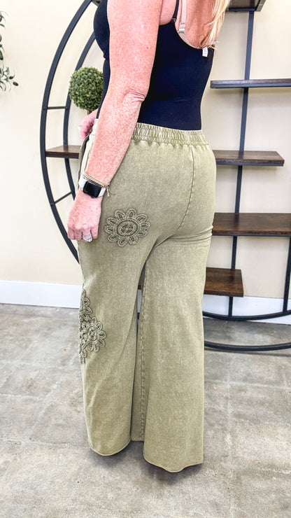 Olive Muse Crochet Patch Pants