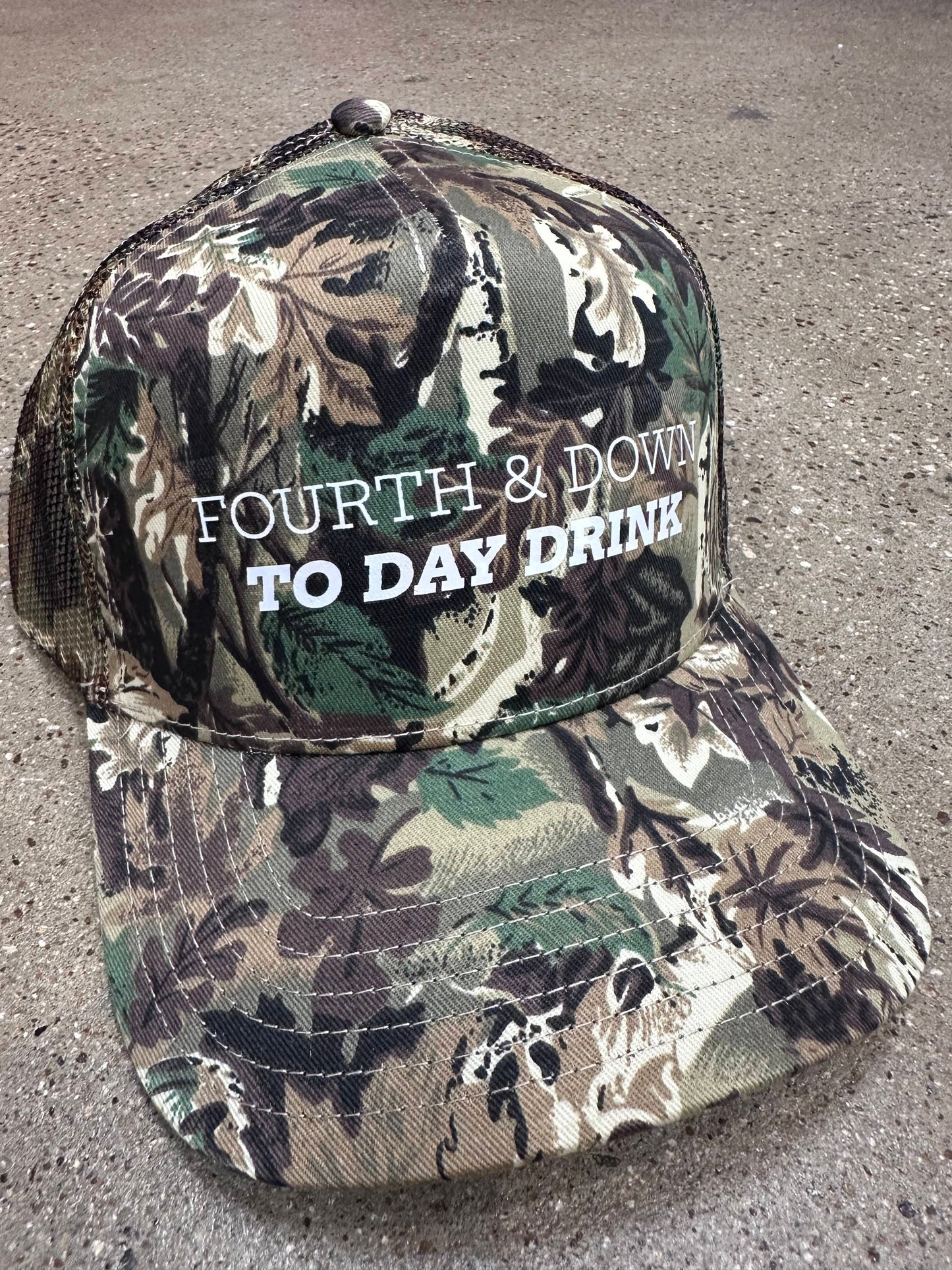 Fourth & Down to Day Drink Real Camo Canvas Trucker Hat