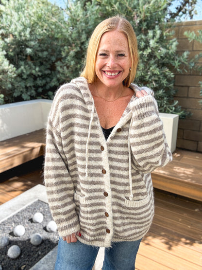 Striped Hooded Knit Cardigan
