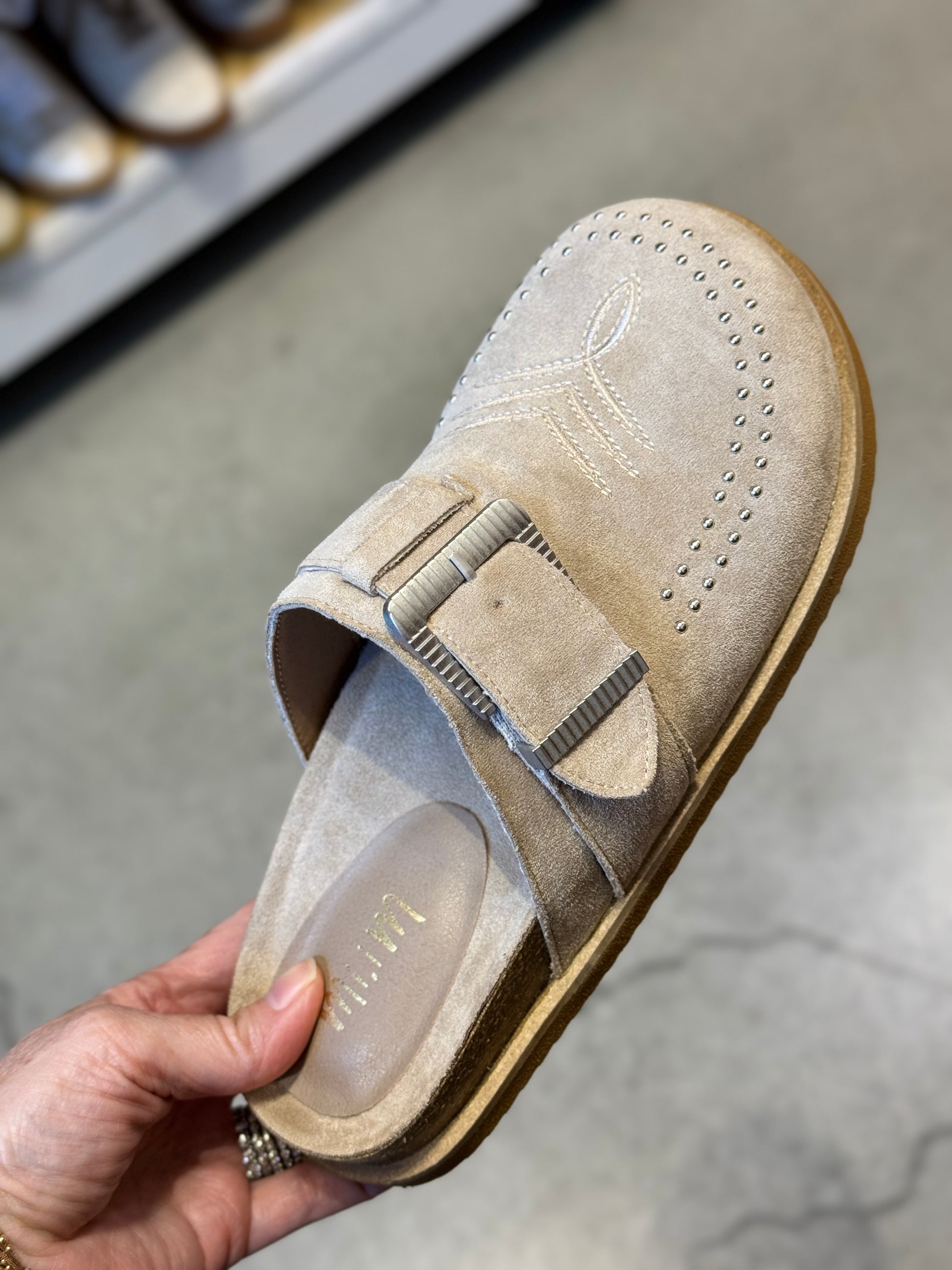 Josephine Suede Slide in Grey