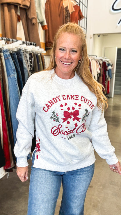 Candy Cane Cutie Embroidered Sweatshirt