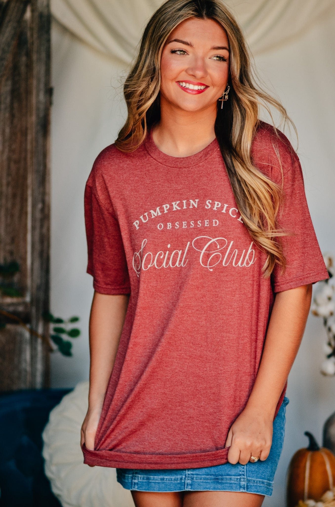 Pumpkin Spice Obsessed Social Club Maroon Tee