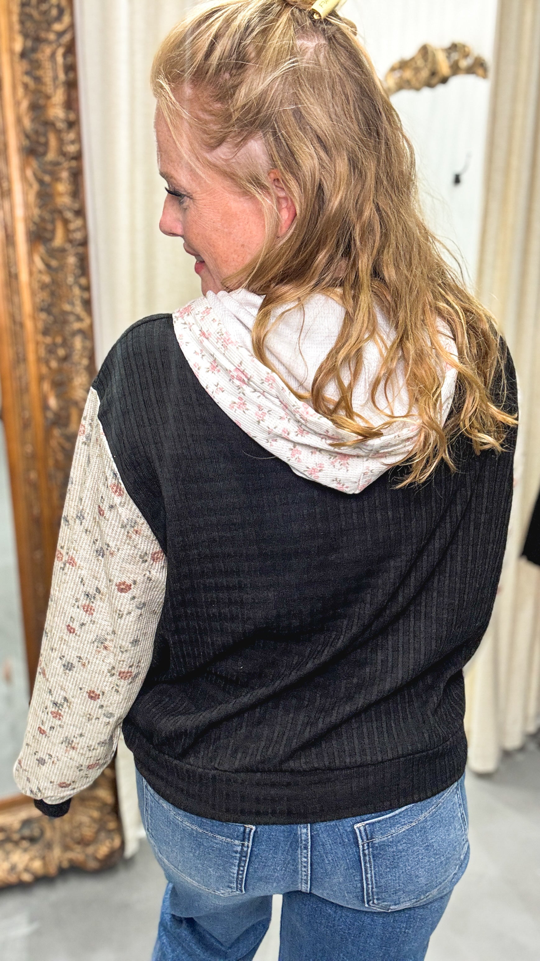 POL Patchwork Hoodie in Black