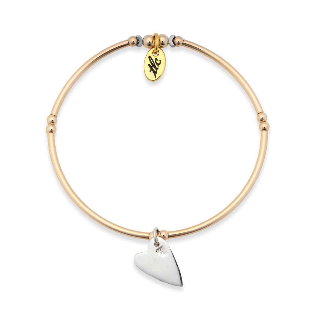 Sweet Heart - Gold Filled & Sterling Silver Charmed Stretch Bangle